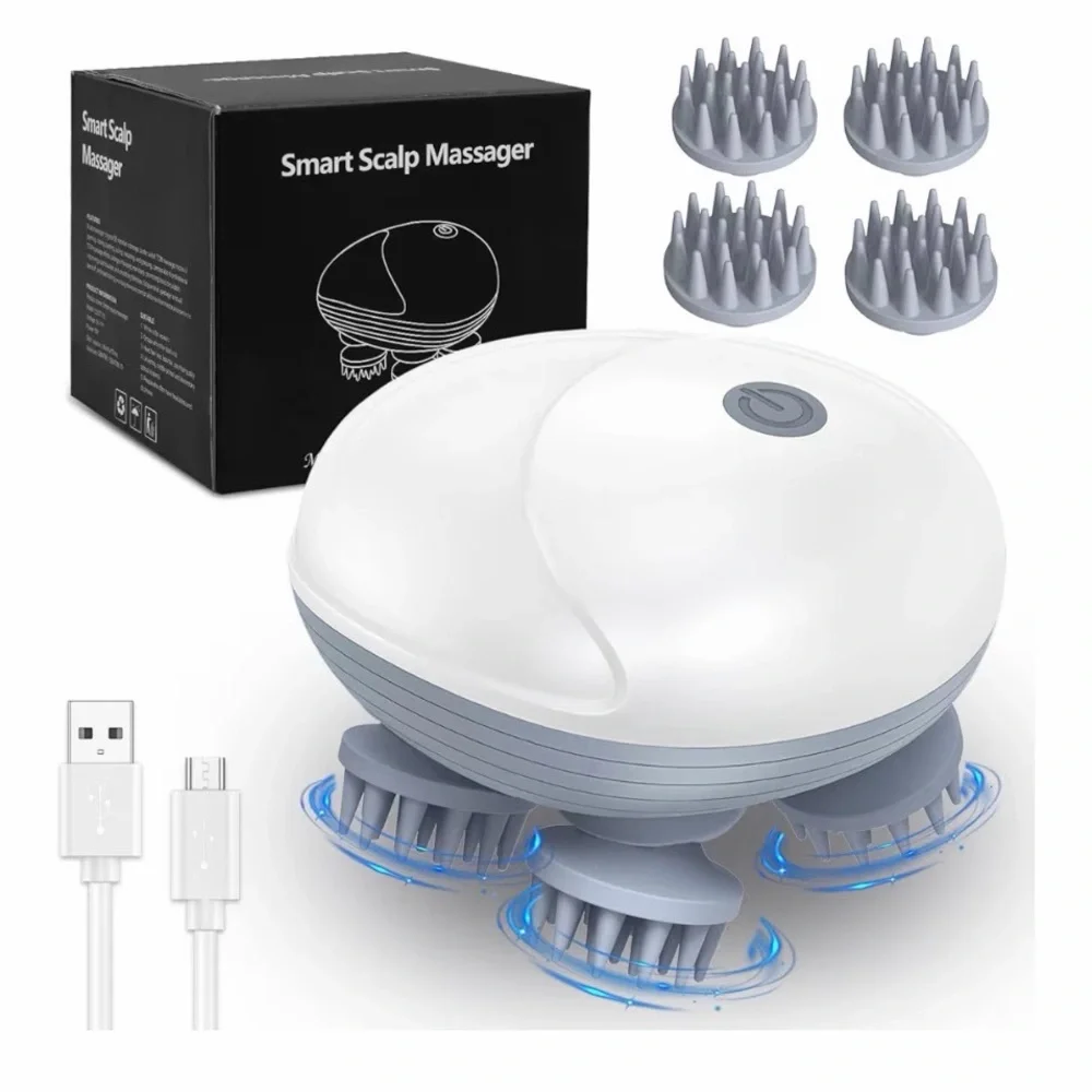 Rechargeable White Scalp Massager with Silicone Nodes